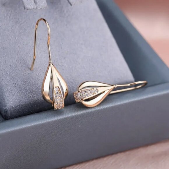 Long Bohemian Drop & Dangle Gold Earrings with CZ Stones - Picture 4 of 5